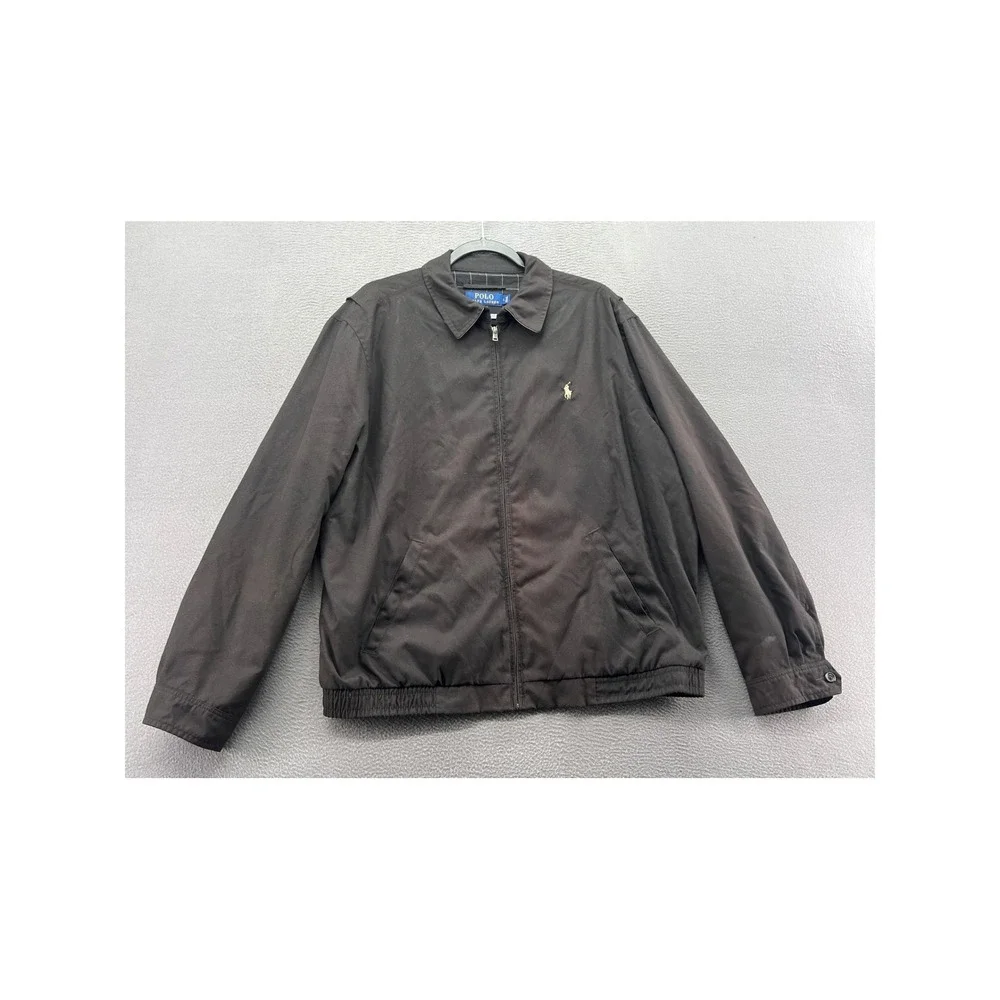 VTG Polo Ralph Lauren Jacket Mens Sz L Harrington Black Full Zip Windbreaker